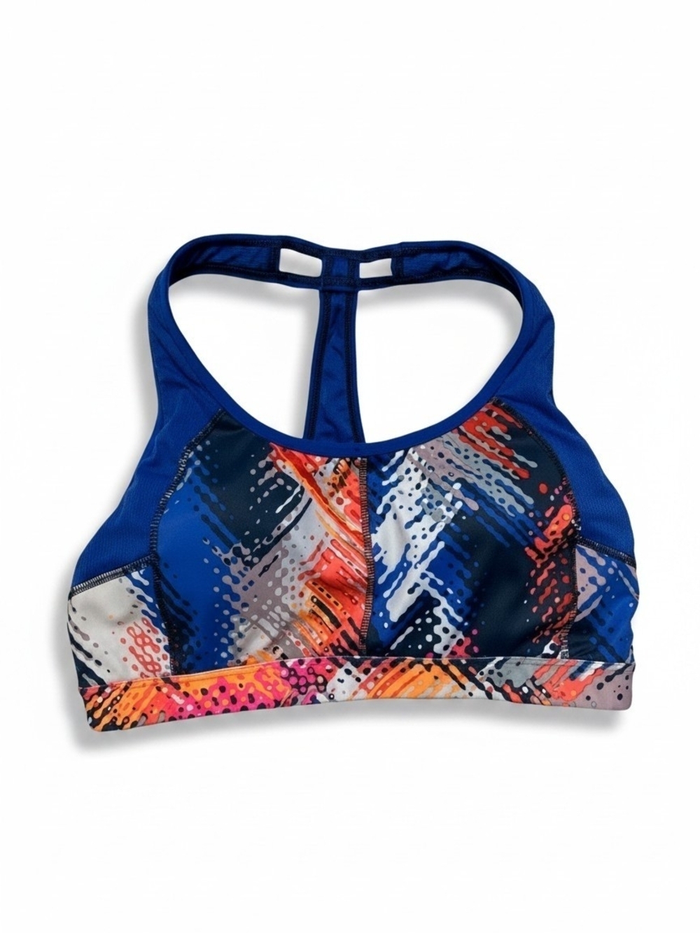 Athleta Sports Bra Small Blue Abstract Print Medium Support Racerback
